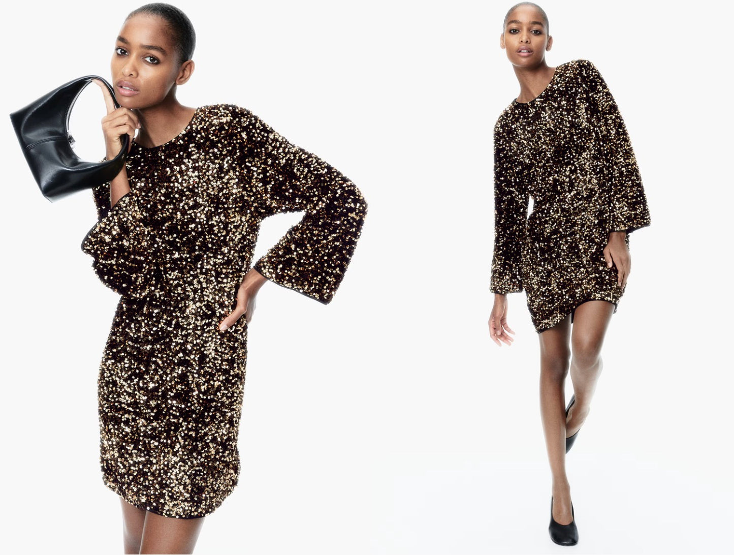 Women's Gold Shimmer Dress Long Sleeves Size S