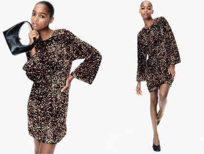 Women's Gold Shimmer Dress Long Sleeves Size S