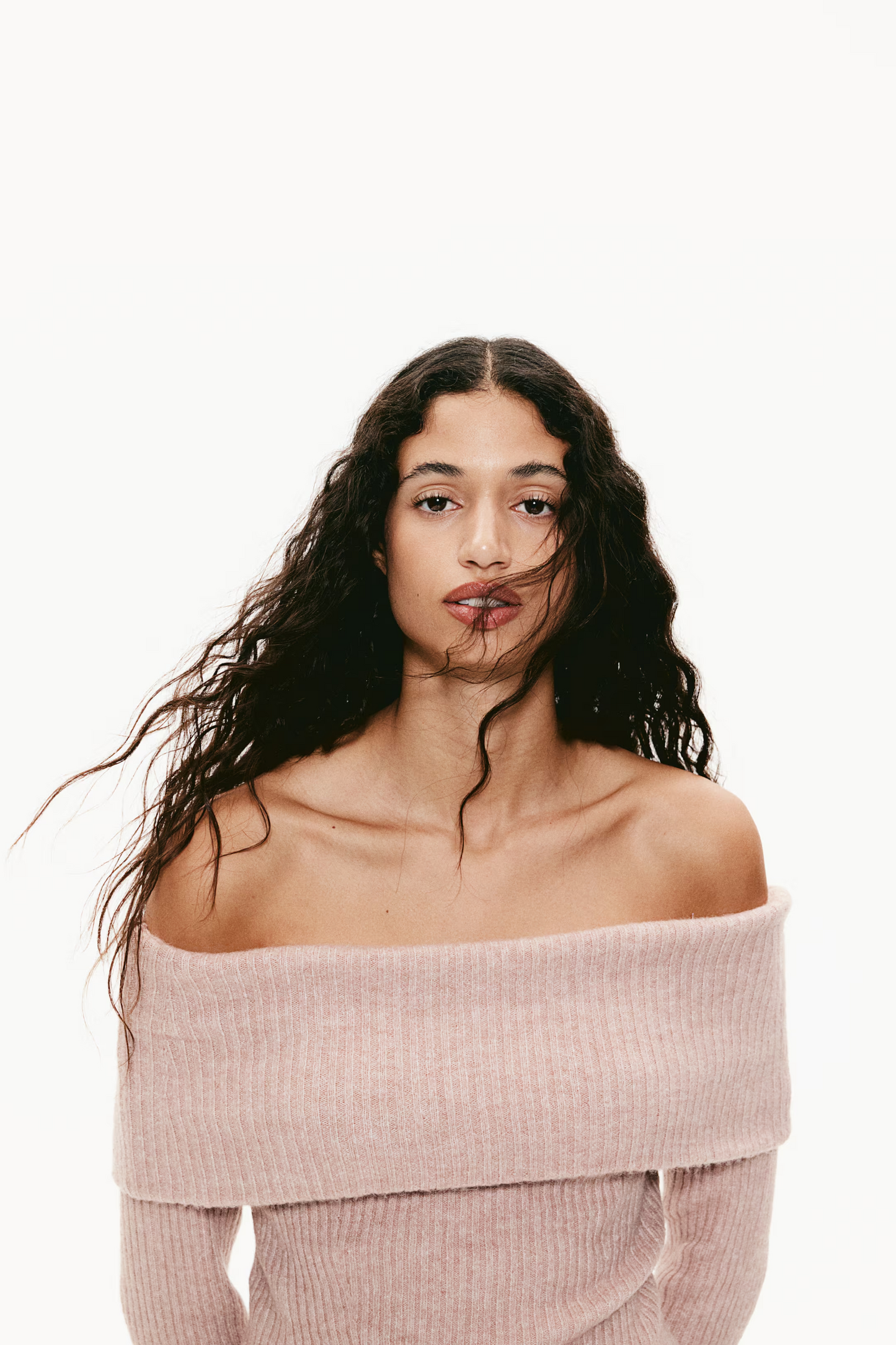 Off-the-shoulder jumper  Not saved to favourites Dusty pink marl Size S