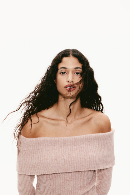 Off-the-shoulder jumper  Not saved to favourites Dusty pink marl Size S