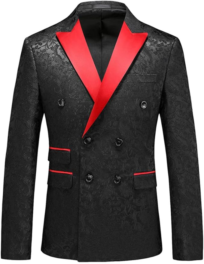 Double Breasted Blazer Men Floral Jacquard Blazers Size 40