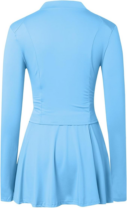 2 Piece Tennis Dress for Women Long Sleeve Zipper Tight Jacket Mini Skirt with Shorts Cute Workout Skort Skirt Set Size M