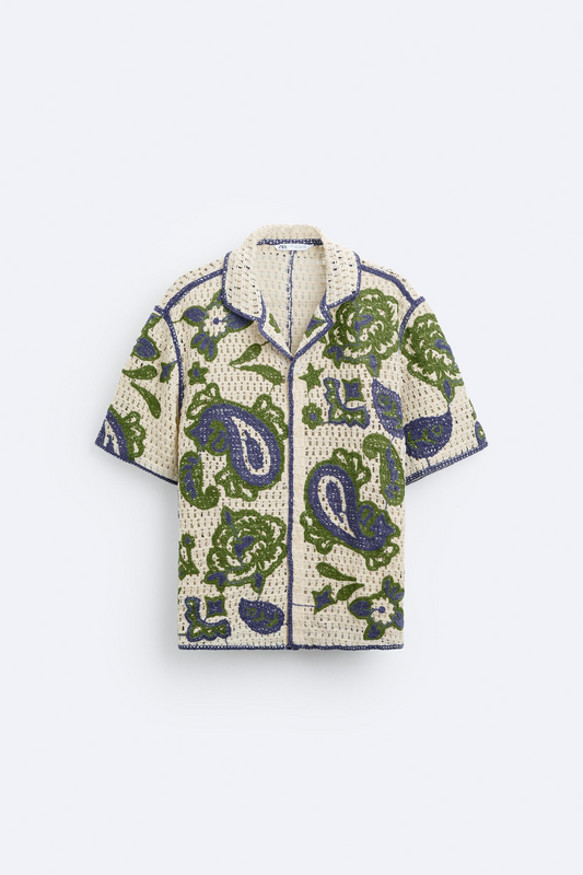 ZARA CONTRASTING CROCHET EMBROIDERY SHIRT Size M