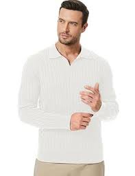 Men's Sweater V Neck Cable Knit Pullover Sweater Casual Long Sleeve Collared Twist Patterned Polo Sweaters size L