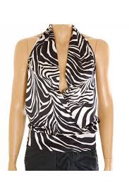 WDIRARA Women's Zebra Print Cowl Neck Flounce Long Sleeve Tie Backless Crop Top Size S