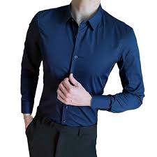 Men's Formal Wear Shirts Men Solid Color Business Casual Long Sleeve Casual Slim Fit Shirts  size S