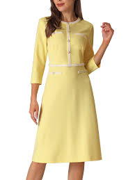 Hobemty Women's A-Line Dress Office 3/4 Sleeve Tweed Trim Elegant Dresses Size M