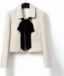 Women White Fragrant Jacket Retro Bow Ribbon Coat Flip Collar French Light Versatile Classic Top  size L