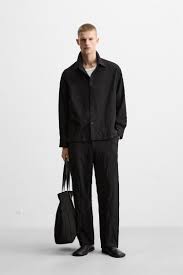 zara Men's dark grey drape long sleeve business CREASED-EFFECT SHIRT Size L