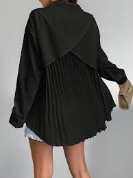 SHEIN LUNE Women's Plain Button Down Long Sleeve Blouse With Pleated Back, Casual Daily Women Shirt,Long Sleeve Tops size L