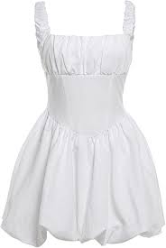 OCUH Mini Dress Bubble Dress Square Neck Tank Sleeveless Puffy Dress Slim Fit Romantic Dress Cocktail Dresses  Size M