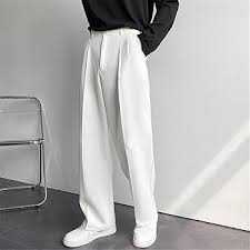 Men Suit Pants Solid Baggy Casual Wide Leg Trousers High Waist Straight Bottoms Size M
