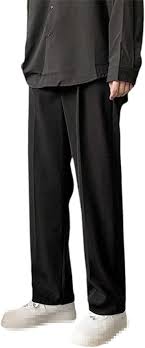 Alloaone Men Fashion Dress Pants Loose Straight Casual Pants Mens Office Formal Trousers Black Size NO