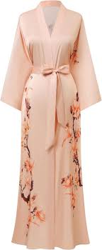 BABEYOND  Kimono Robe Cover up Long Floral Satin Sleepwear Silky Bathrobe Bachelorette Robe  Size S