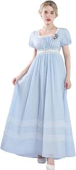 LTAKK Regency Dress Women Regency Costume Empire Waist Tea Party Victorian Gown with Sash and Corsage size S