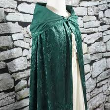 Hunter Emerald Green Crushed Velvet Full Length Hooded Cape - Size M