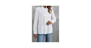 Womens Long Sleeve Blouse Ruffle Trim Button Up White Shirt Office Shirt Work Tops size L