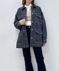 women's navy blue classic lapel multi-pocket denim jacket size 4