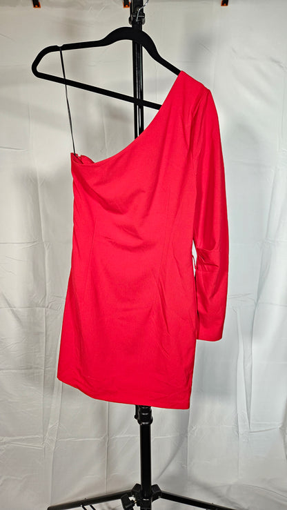 Women's One Sleeve Ruched Dress with Front Ruffle