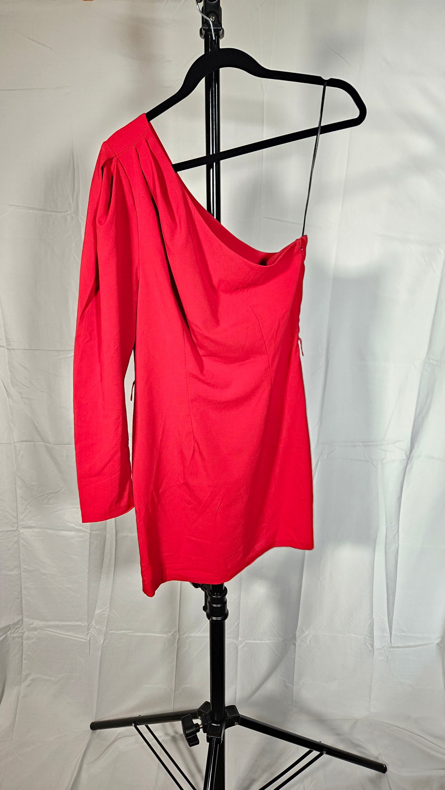 Women's One Sleeve Ruched Dress with Front Ruffle