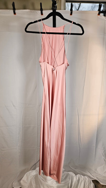 NWT ZARA SS21 LIGHT PINK SATIN EFFECT BUTTONED DRESS sizeS
