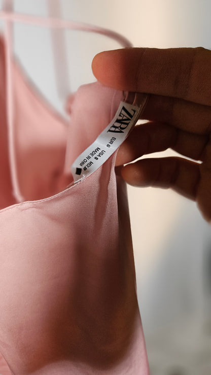 NWT ZARA SS21 LIGHT PINK SATIN EFFECT BUTTONED DRESS sizeS