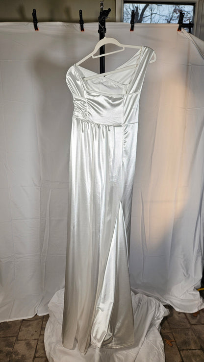 Women's A Line Prom Dress Satin Bridesmaid Dresses Long Formal Evening Party Ball Gowns with Pocket Slit Size S