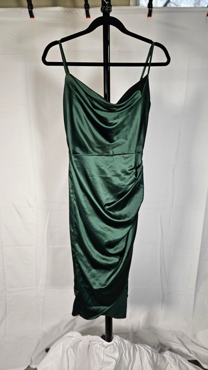 Spaghetti Strap Cowl Neck Pleated Waist Dress  Size M
