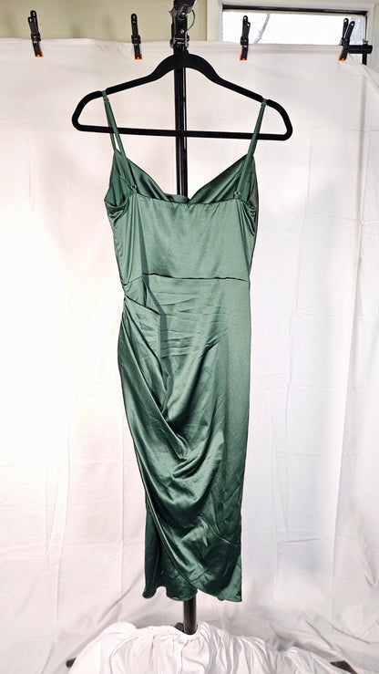 Spaghetti Strap Cowl Neck Pleated Waist Dress  Size M