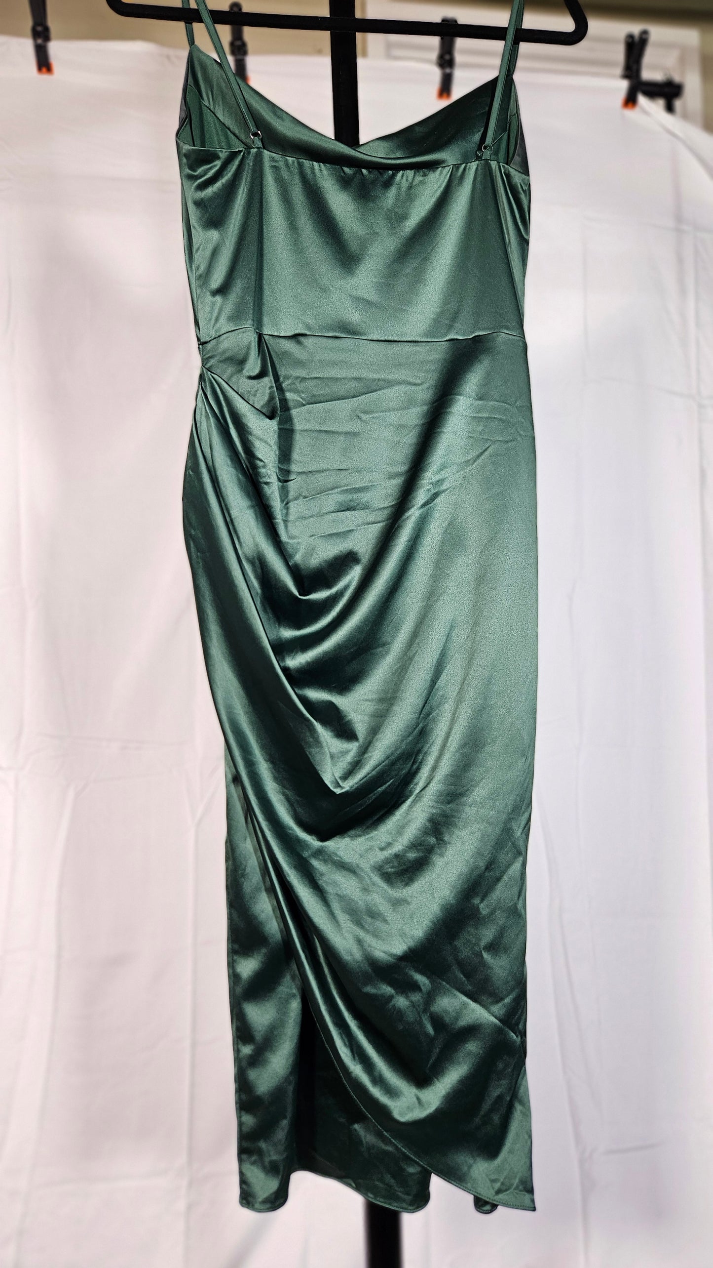 Spaghetti Strap Cowl Neck Pleated Waist Dress  Size M