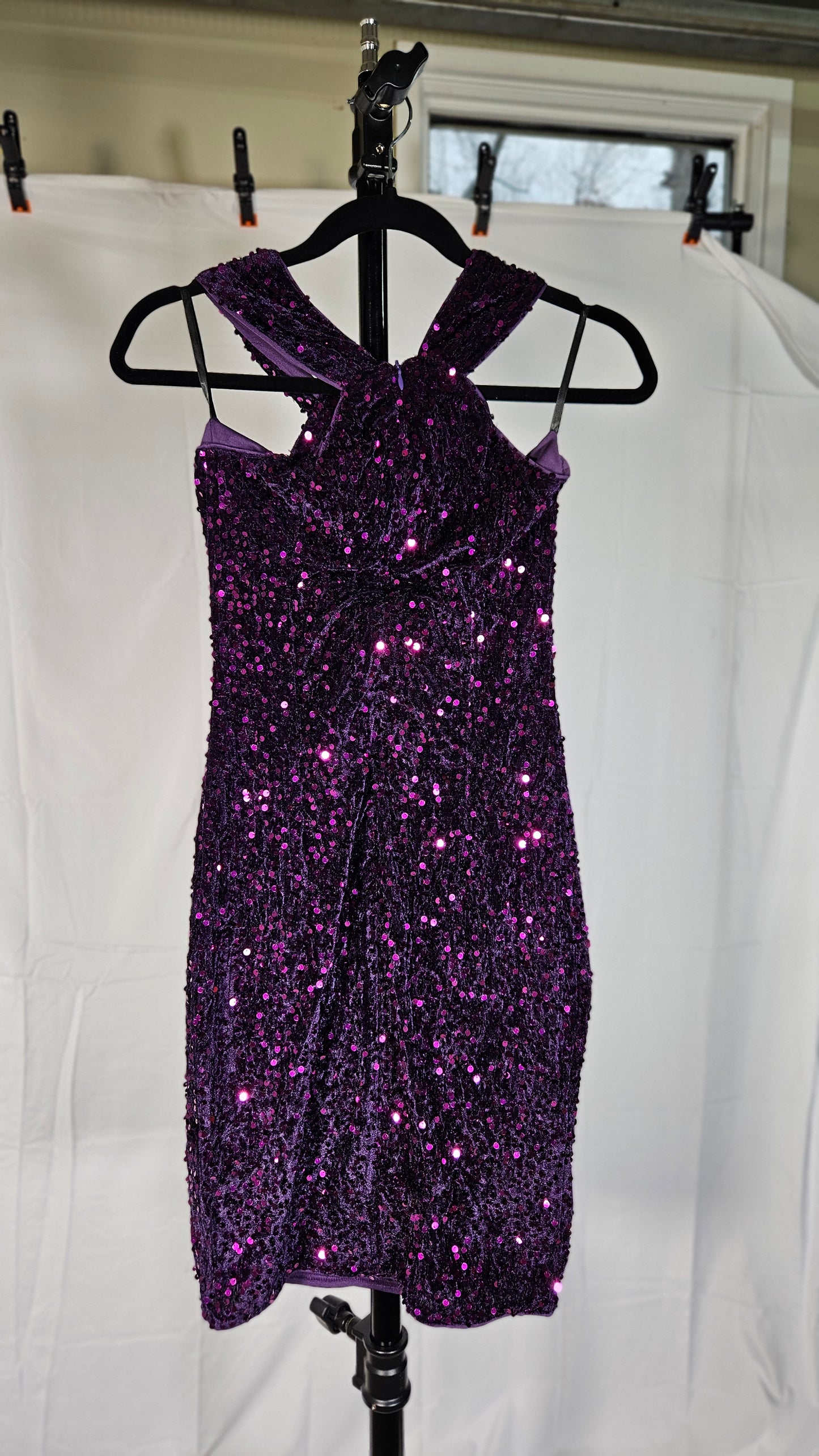 GRACE KARIN Sequin Dress for Women Sleeveless Sparkly Glitter Halter Dress Bodycon Mini Club Dresses size S