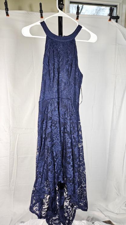 Dressystar Halter Floral Lace Hi-Lo Dress Navy size L