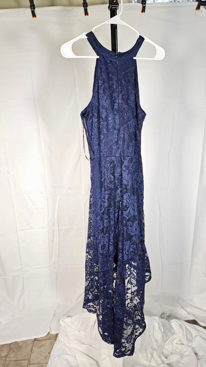 Dressystar Halter Floral Lace Hi-Lo Dress Navy size L