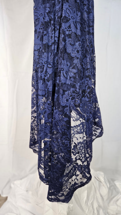Dressystar Halter Floral Lace Hi-Lo Dress Navy size L