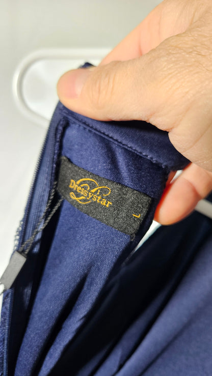 Dressystar Halter Floral Lace Hi-Lo Dress Navy size L