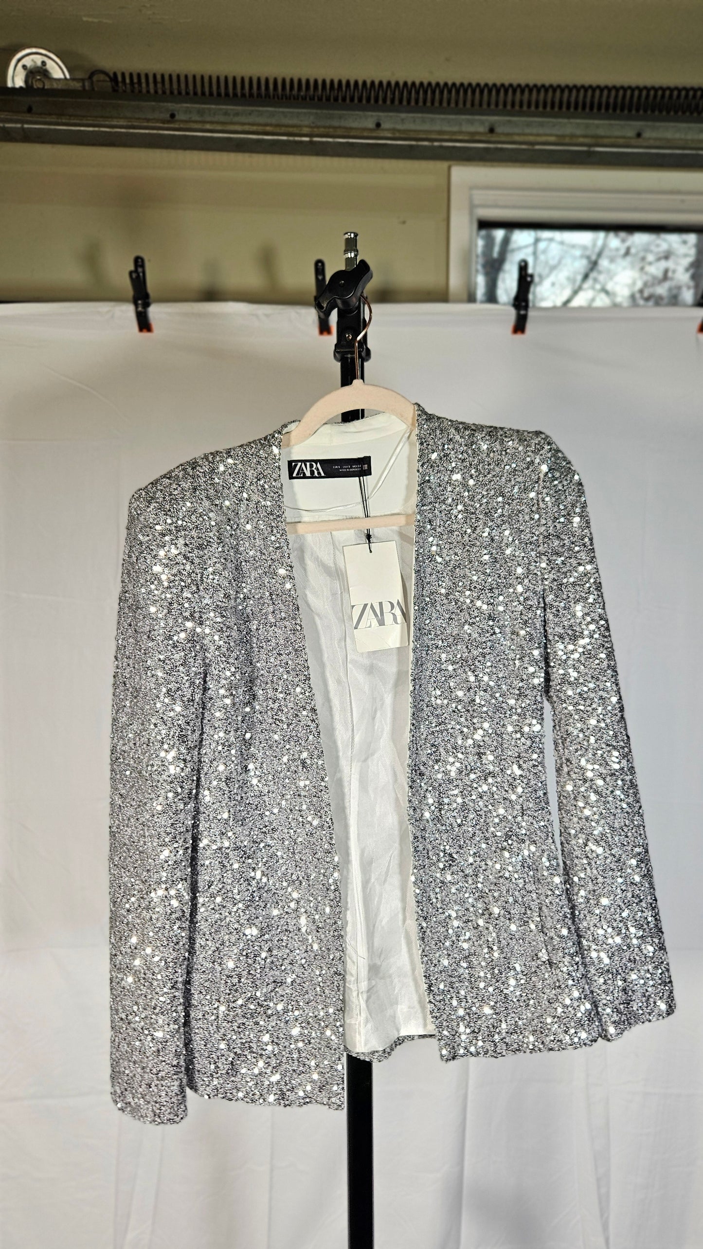 ZARA SEQUIN BLAZER -Silver Size S