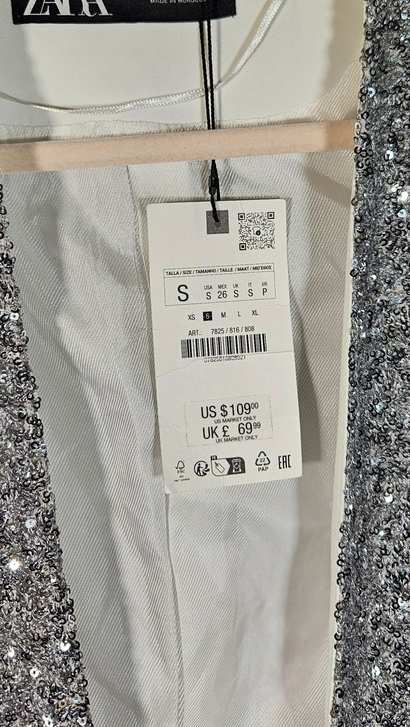 ZARA SEQUIN BLAZER -Silver Size S