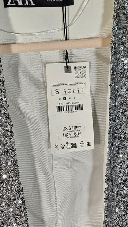ZARA SEQUIN BLAZER -Silver Size S