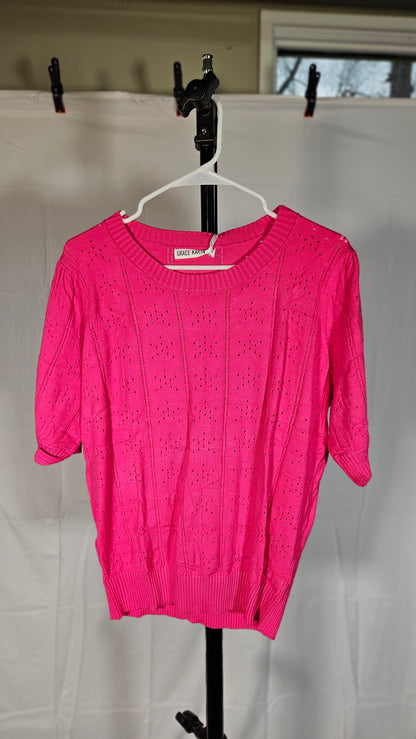 grace karin Womens Lightweight Puff Short Sleeve Knit T-Shirts Square Neck Tops Thin Pullover Sweater Summer Blouse, Watermelon Red, Medium  Size M