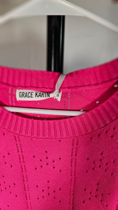 grace karin Womens Lightweight Puff Short Sleeve Knit T-Shirts Square Neck Tops Thin Pullover Sweater Summer Blouse, Watermelon Red, Medium  Size M