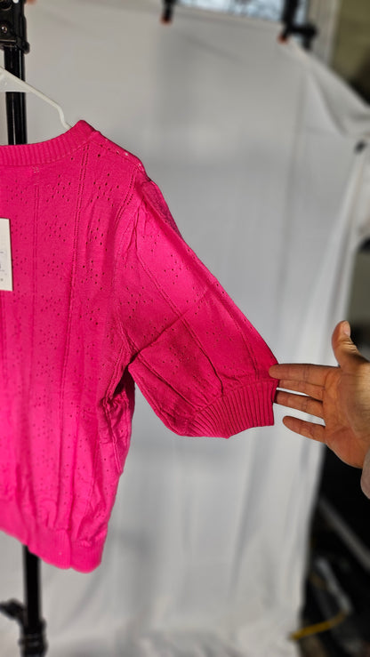 grace karin Womens Lightweight Puff Short Sleeve Knit T-Shirts Square Neck Tops Thin Pullover Sweater Summer Blouse, Watermelon Red, Medium  Size M