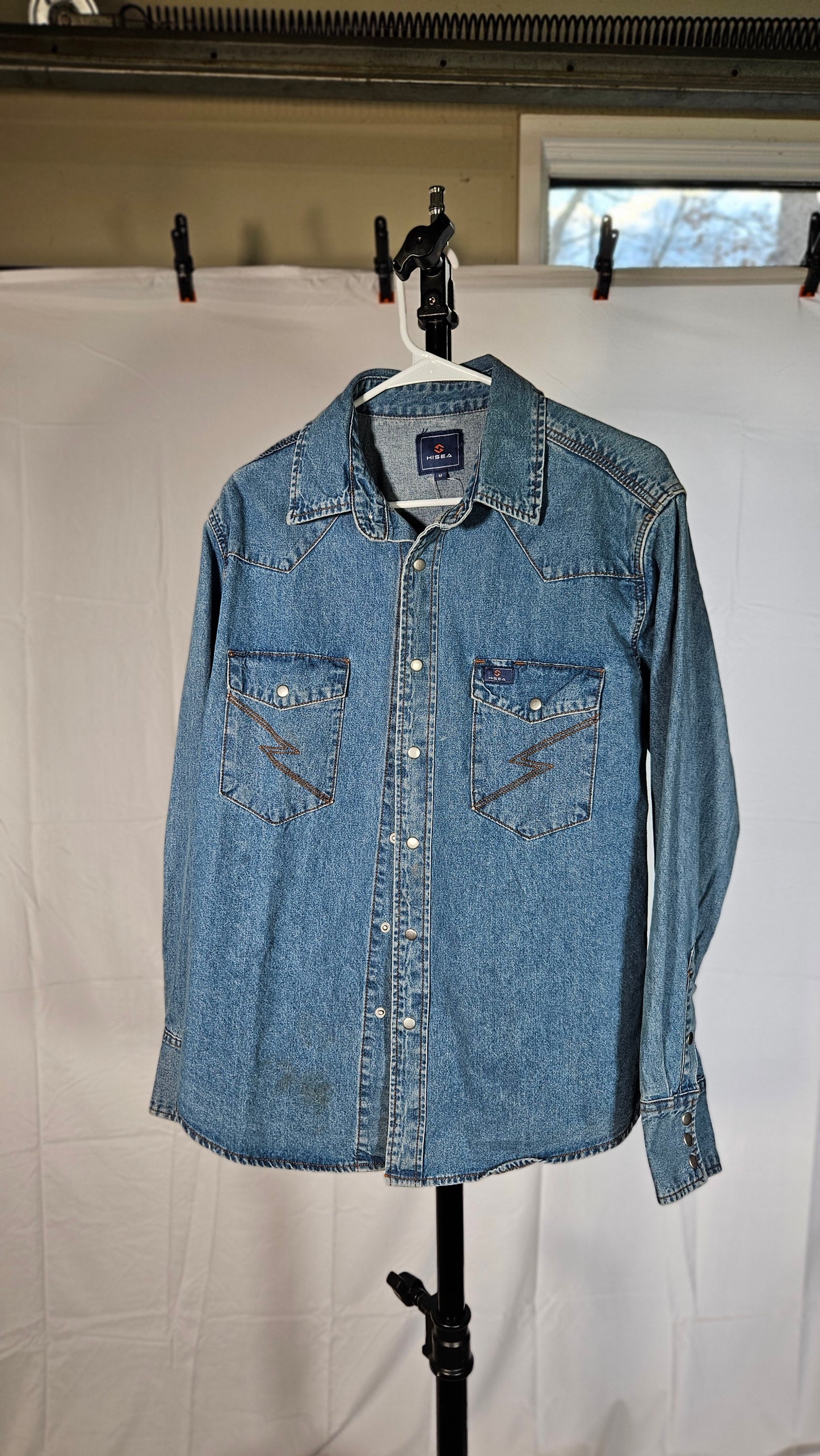 Mens Denim Shirt Long Sleeve Jean Work Shirts Regular Fit Button Down Shirts with Pockets  No size