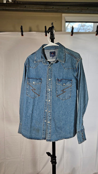 Mens Denim Shirt Long Sleeve Jean Work Shirts Regular Fit Button Down Shirts with Pockets  No size