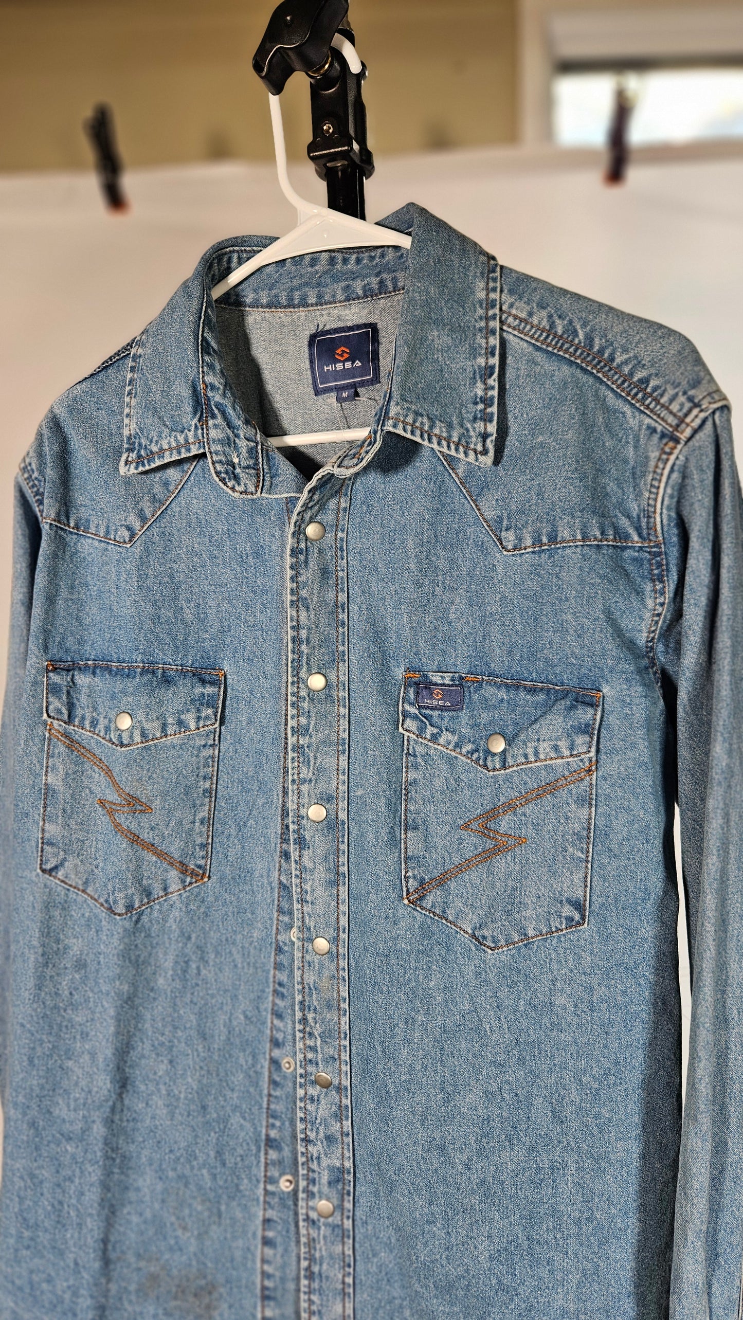 Mens Denim Shirt Long Sleeve Jean Work Shirts Regular Fit Button Down Shirts with Pockets  No size