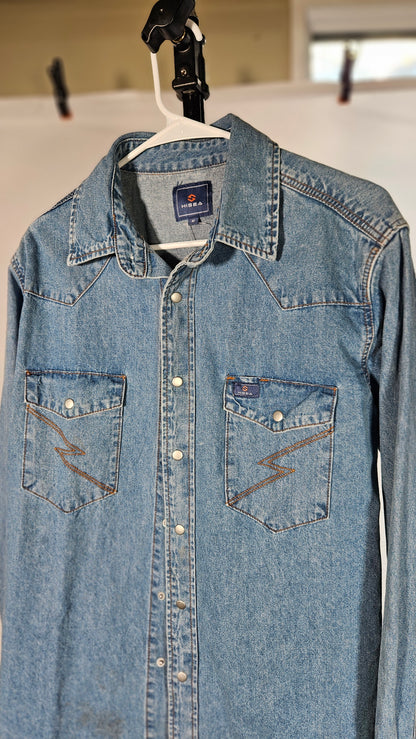 Mens Denim Shirt Long Sleeve Jean Work Shirts Regular Fit Button Down Shirts with Pockets  No size