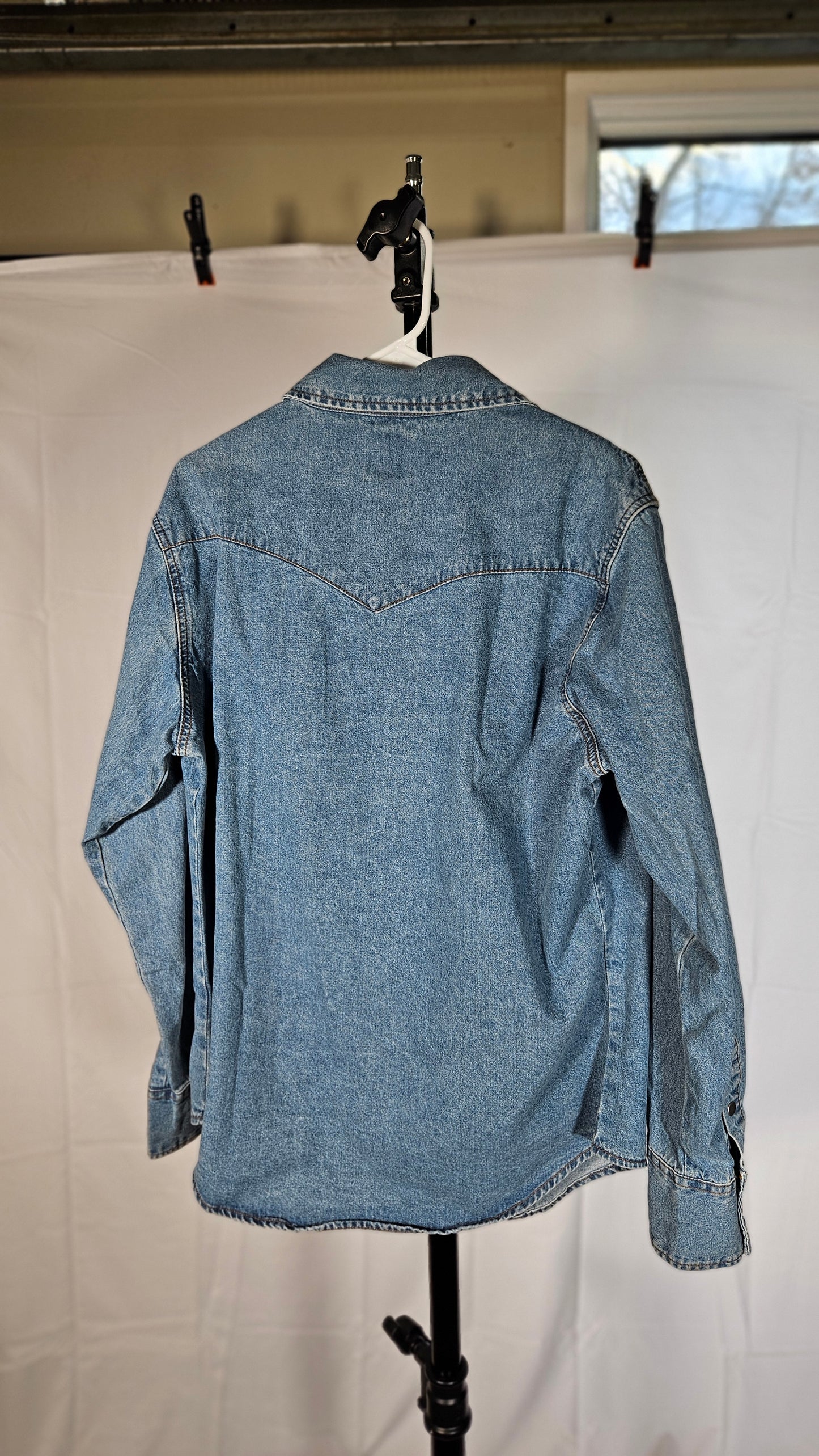 Mens Denim Shirt Long Sleeve Jean Work Shirts Regular Fit Button Down Shirts with Pockets  No size