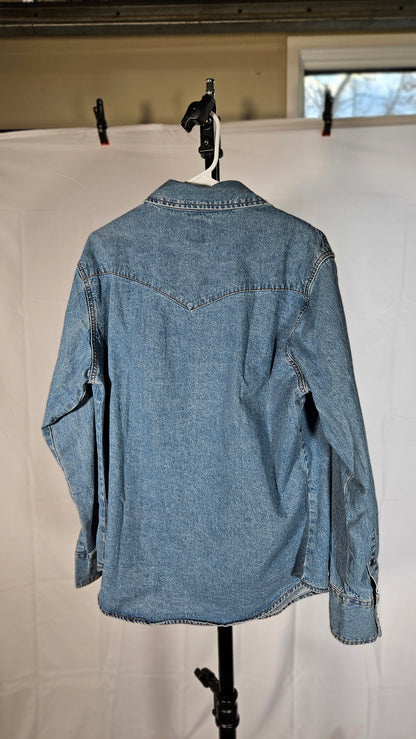 Mens Denim Shirt Long Sleeve Jean Work Shirts Regular Fit Button Down Shirts with Pockets  No size