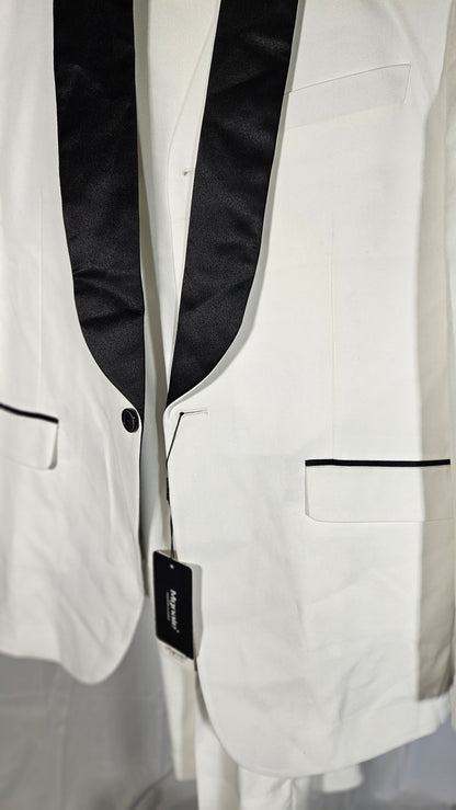 Men's Shawl Lapel 2 Piece Suits Slim Fit One Button White Wedding Groom Tuxedos Size M