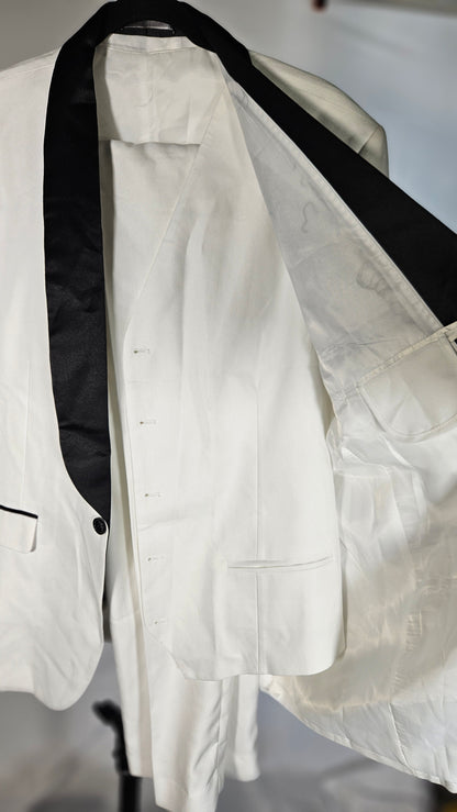 Men's Shawl Lapel 2 Piece Suits Slim Fit One Button White Wedding Groom Tuxedos Size M
