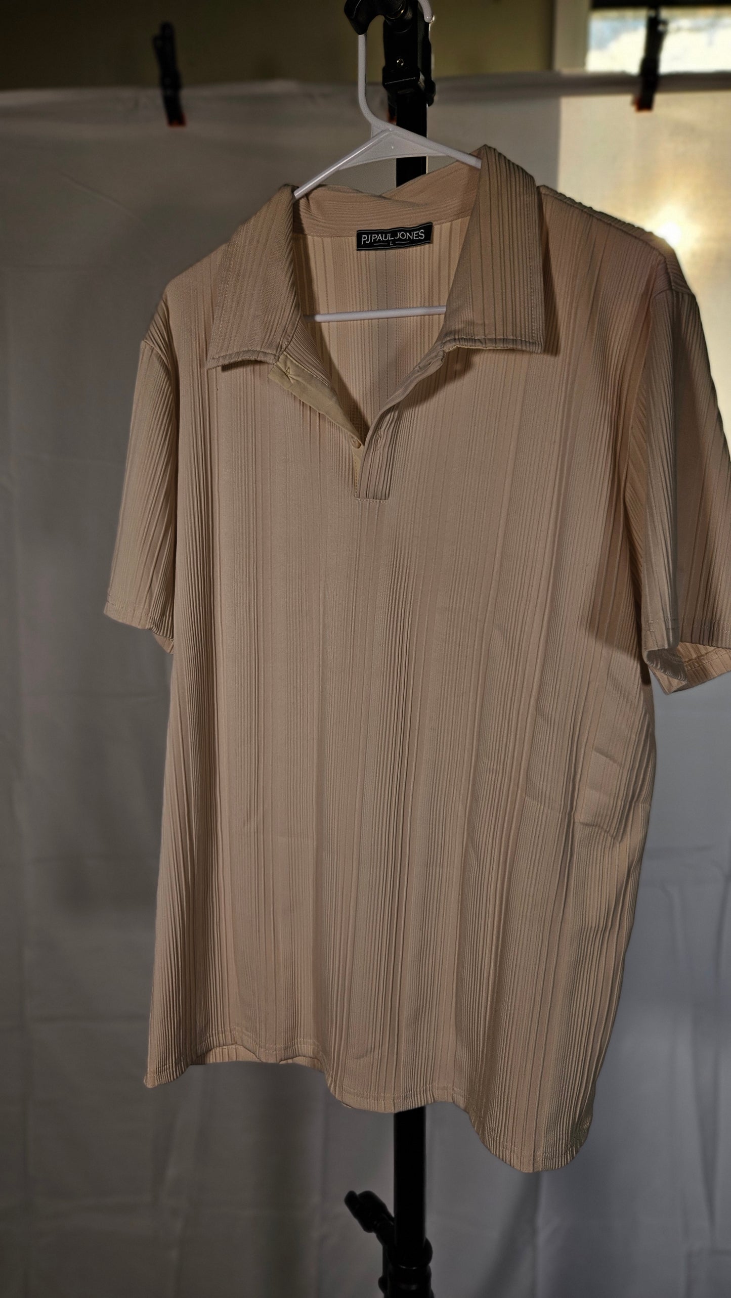 PJ PAUL JONES Mens Polo Shirts Textured Knit V-neck Summer Shirts Size L